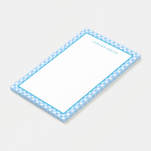 Baby Blue Gingham met Border Post-it® Notes (Schuin)