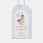 Baby Blue Gingham One Lucky Duck Ballon Verjaardag Cadeaulabel (Voorkant)