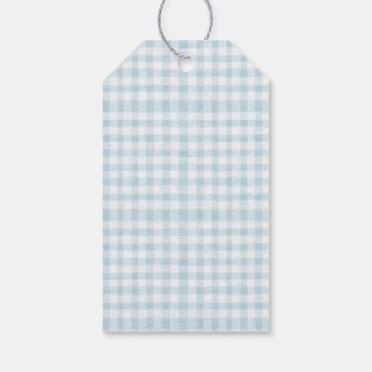 Baby Blue Gingham One Lucky Duck Ballon Verjaardag Cadeaulabel (Achterkant)