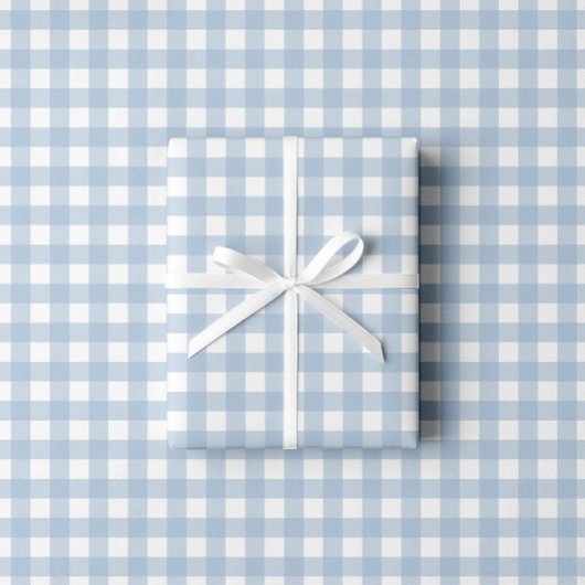 Baby Blue Gingham Patroon Cadeaupapier