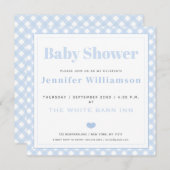 Baby Blue Gingham Pattern Baby shower Invitation Kaart (Voorkant / Achterkant)