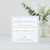 Baby Blue Gingham Pattern Baby shower Invitation Kaart (Staand voorkant)