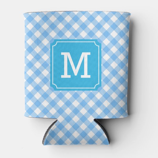 Baby Blue Gingham Personaliseer Monogram Blikjeskoeler (Voorkant)