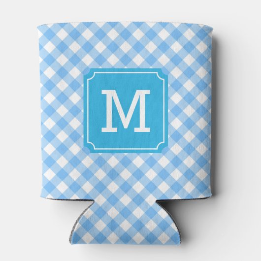 Baby Blue Gingham Personaliseer Monogram Blikjeskoeler (Achterkant)