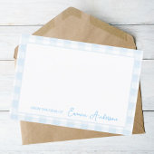 Baby Blue Gingham Persoonlijk briefpapier Bedankkaart