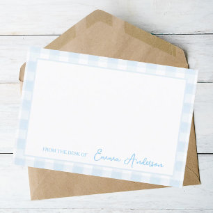 Baby Blue Gingham Persoonlijk briefpapier Bedankkaart