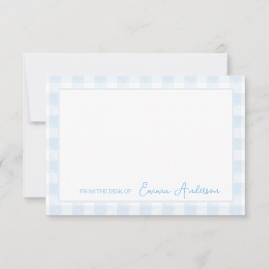 Baby Blue Gingham Persoonlijk briefpapier Bedankkaart (Voorkant)
