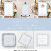 Baby Blue Gingham Photo Boy Baptism Bedankkaart