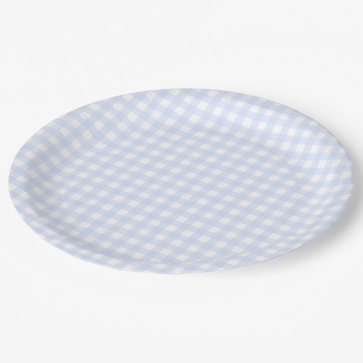 Baby Blue Gingham Plaid Papieren Bordje (Gekanteld)