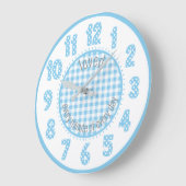 Baby Blue Gingham Polka Dot Numbers Neursery Clock Grote Klok (Hoek)