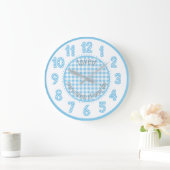 Baby Blue Gingham Polka Dot Numbers Neursery Clock Grote Klok (Huis)