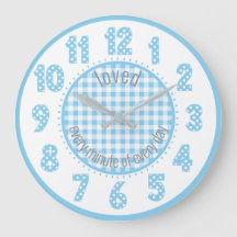 Baby Blue Gingham Polka Dot Numbers Neursery Clock