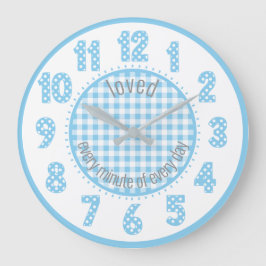 Baby Blue Gingham Polka Dot Numbers Neursery Clock Grote Klok