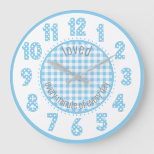 Baby Blue Gingham Polka Dot Numbers Neursery Clock Grote Klok