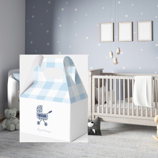 Baby Blue Gingham Pram Baby shower Bedankdoosjes