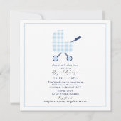 Baby Blue Gingham Pram Baby shower Square Kaart (Voorkant)
