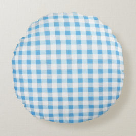 Baby Blue Gingham Rond Kussen