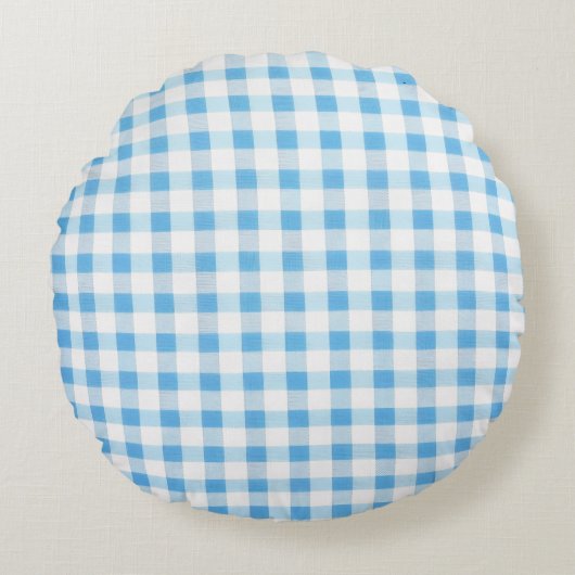 Baby Blue Gingham Rond Kussen (Voorkant)