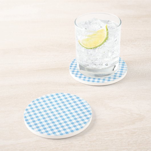 Baby Blue Gingham Zandsteen Onderzetter (Zijkant)