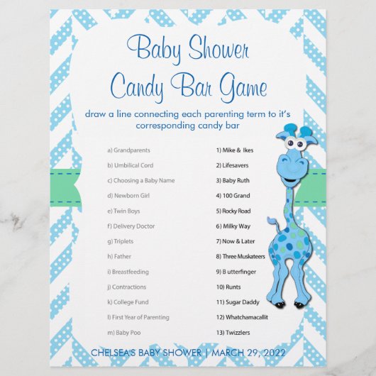 Baby Blue Giraffe Baby Boy Shower - Game Flyer (Voorkant)