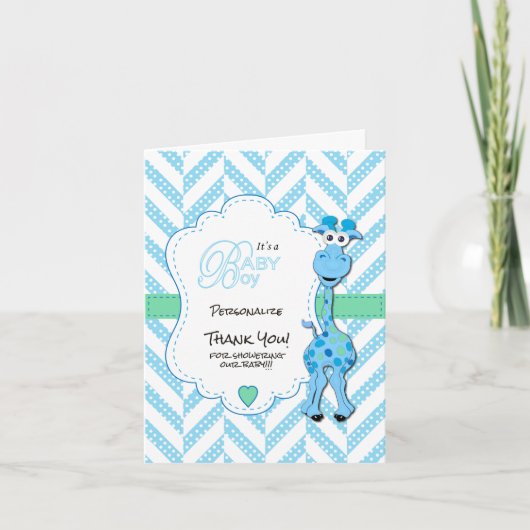 Baby Blue Giraffe Baby shower Bedankkaart (Voorkant)