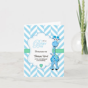 Baby Blue Giraffe Baby shower Bedankkaart