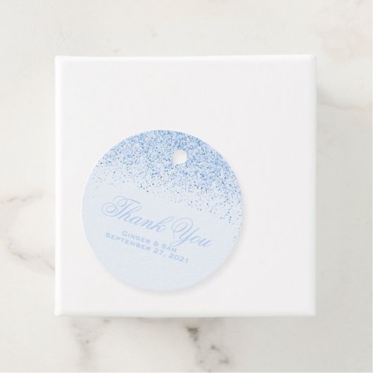 Baby Blue Glitter Bedankjes Labels (In situ)