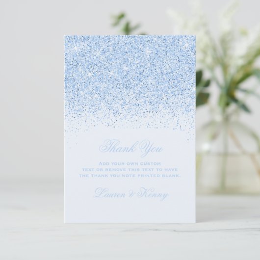 Baby Blue Glitter Dank je kaarten (Staand voorkant)