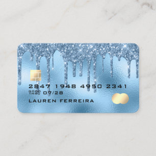 Baby Blue Glitter Drippings Girly Faux Debit Card Visitekaartje
