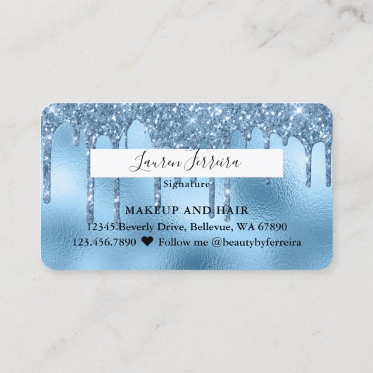 Baby Blue Glitter Drippings Girly Faux Debit Card Visitekaartje (Achterkant)