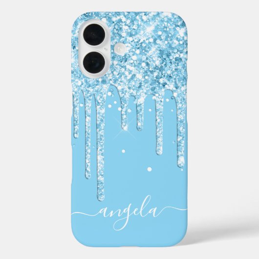 Baby Blue Glitter Drips Glam Handtekening Case-Mate iPhone Case (Achterkant)