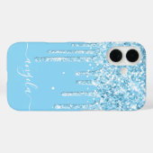 Baby Blue Glitter Drips Glam Handtekening Case-Mate iPhone Case (Achterkant (horizontaal))
