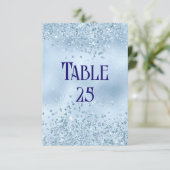 Baby Blue Glitter en Folie Bruiloft Tafel Nummer Kaart (Staand voorkant)
