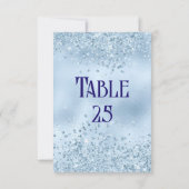 Baby Blue Glitter en Folie Bruiloft Tafel Nummer Kaart (Achterkant)