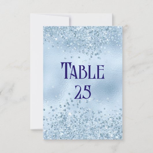 Baby Blue Glitter en Folie Bruiloft Tafel Nummer Kaart (Achterkant)
