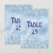 Baby Blue Glitter en Folie Bruiloft Tafel Nummer Kaart (Voorkant / Achterkant)