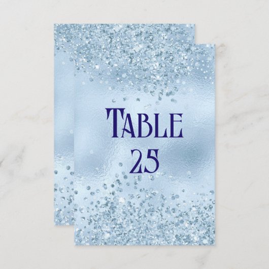 Baby Blue Glitter en Folie Bruiloft Tafel Nummer Kaart (Voorkant / Achterkant)