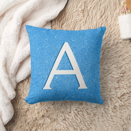 Baby Blue Glitter Monogrammed Initiaal Accent Kussen (Deken)