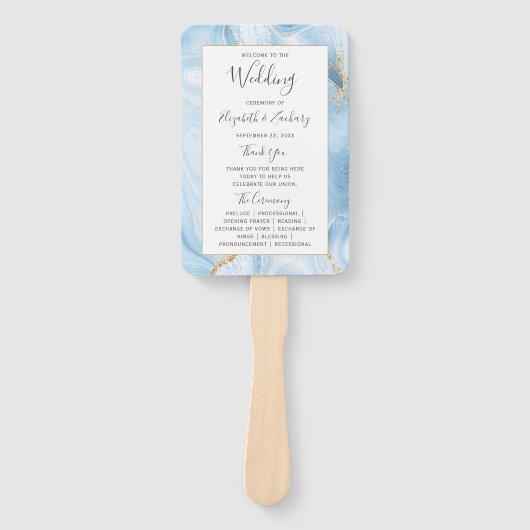 Baby Blue Gold Agaat huwelijksprogramma Handwaaier (Voorkant)