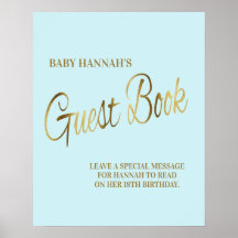 Baby Blue Gold Baby shower Guestbook Poster