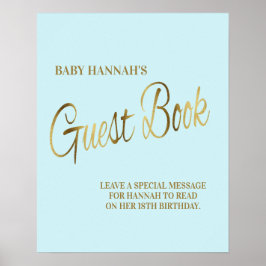 Baby Blue Gold Baby shower Guestbook Poster