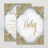 Baby Blue Gold Boy Snowflake Baby shower Kaart (Voorkant / Achterkant)