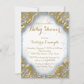 Baby Blue Gold Boy Snowflake Baby shower Kaart (Achterkant)