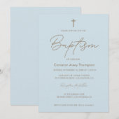 Baby Blue Gold Cross moderne typografie script Kaart (Voorkant / Achterkant)