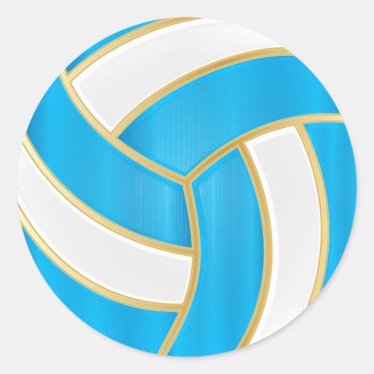 Baby Blue, Gold en White Volleyball Ronde Sticker (Voorkant)
