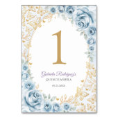 Baby Blue Gold Floral Quinceanera Kaart (Achterkant)