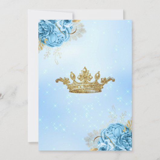 Baby Blue Gold Floral Tiara Quinceanera Kaart (Achterkant)