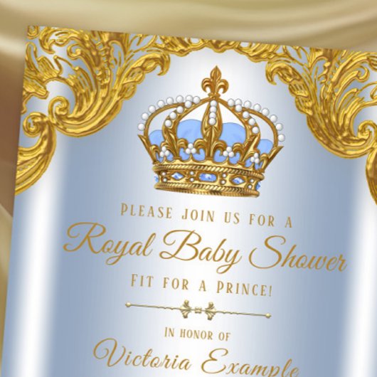 Baby Blue Gold Prince Baby Douche Uitnodigingen