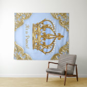 Baby Blue Gold Prince Baby shower Achtergrond Wandkleed (In Situ (horizontaal))