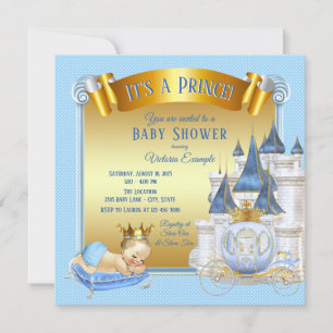 Baby Blue Gold Prince Baby Shower Invitations Kaart